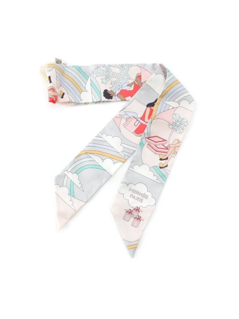 Hermes Twilly Flying Carre Volants Silk Scarf Gray Perlee Rose